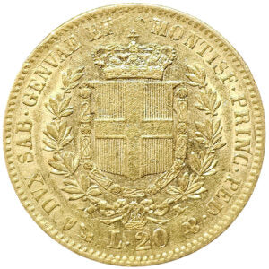 20 Lire 1860 Au Genova Vittorio Emanuele II  Regno di Sardegna BB+ #PV243