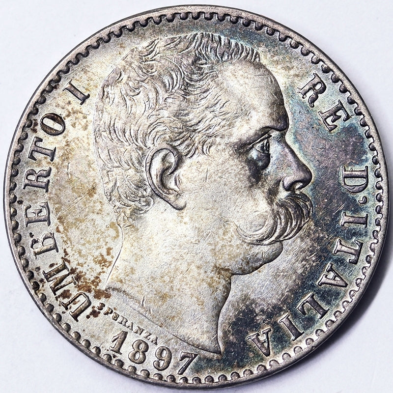 UMBERTO I 2 Lire 1897 Zecca Roma Non Comune Spl #PV278