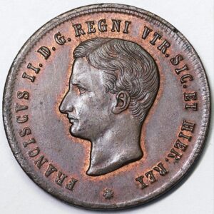 REGNO DUE SICILIE 2 Tornesi 1859 NAPOLI Francesco II di Borbone 1859-60 rame rosso Fdc #PV43