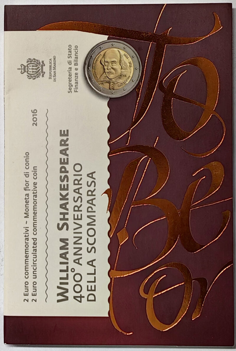 San Marino 2016 : 2 Euro Fdc 400° Anniversario WIlliam Shakespeare