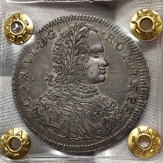 NAPOLI Carlo III poi VI d’Asburgo 1707-34 Ducatone da 10 Carlini 1715 Ag contorno liscio RARO Spl #PV260