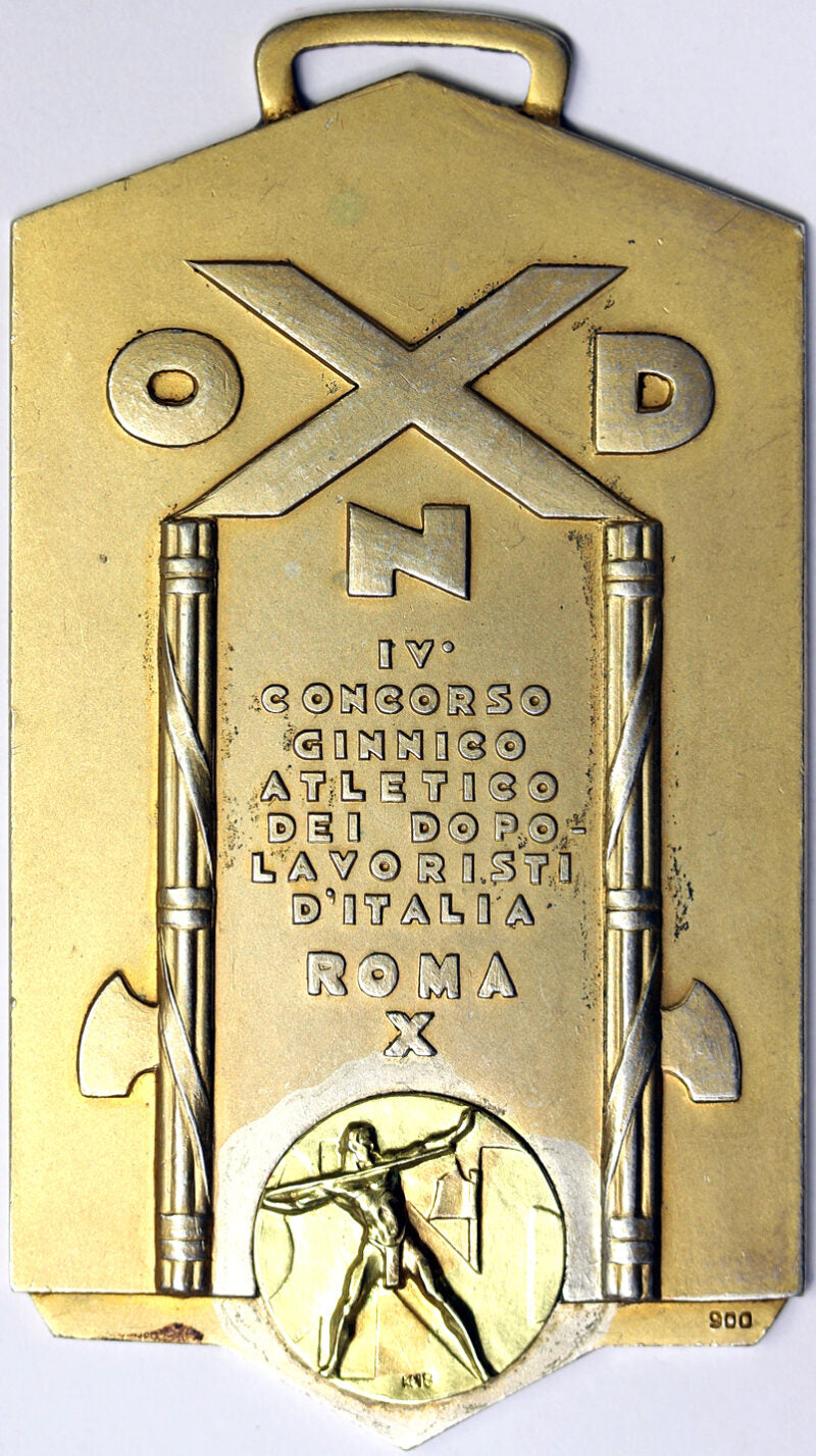 Placca OND IV° CONCORSO GINNICO ATLETICO Roma 1932 VITTORIO EMANUELE III Ag e Au #KG171