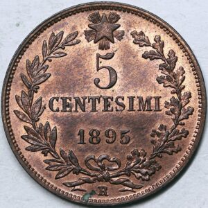 UMBERTO I 5 Centesimi 1895 Roma Cu RARA Fdc #PV313