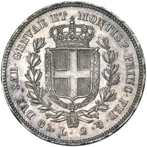 REGNO DI SARDEGNA Carlo Alberto 2 LIRE 1844 Genova RR argento Spl/Q.Fdc #PV358