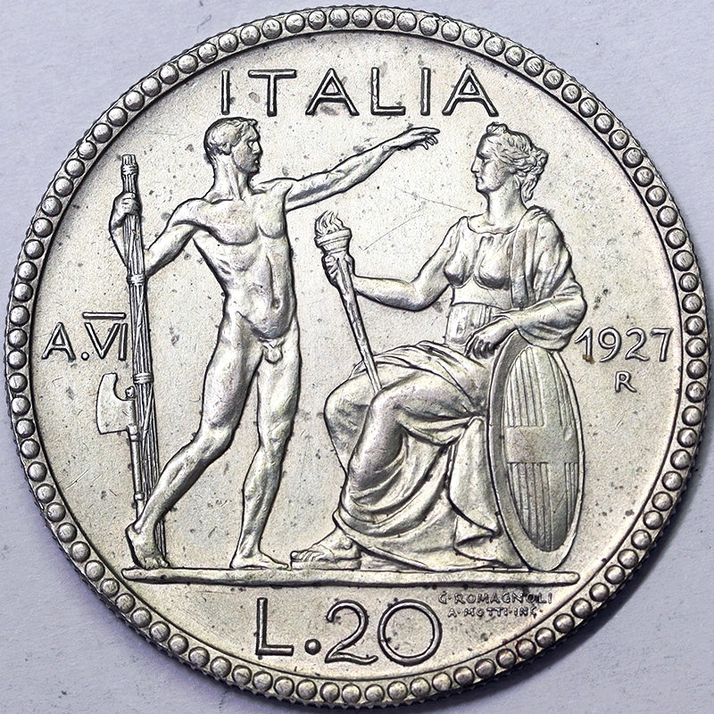 VITTORIO EMANUELE III 20 Lire 1927 Ag Q.Fdc #PV216