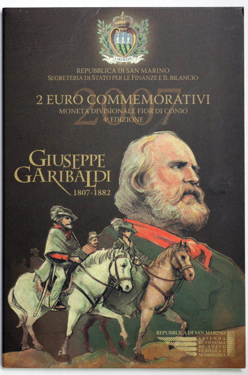 San Marino 2007 : 2 Euro Fdc II centenario della nascita di Giuseppe Garibaldi