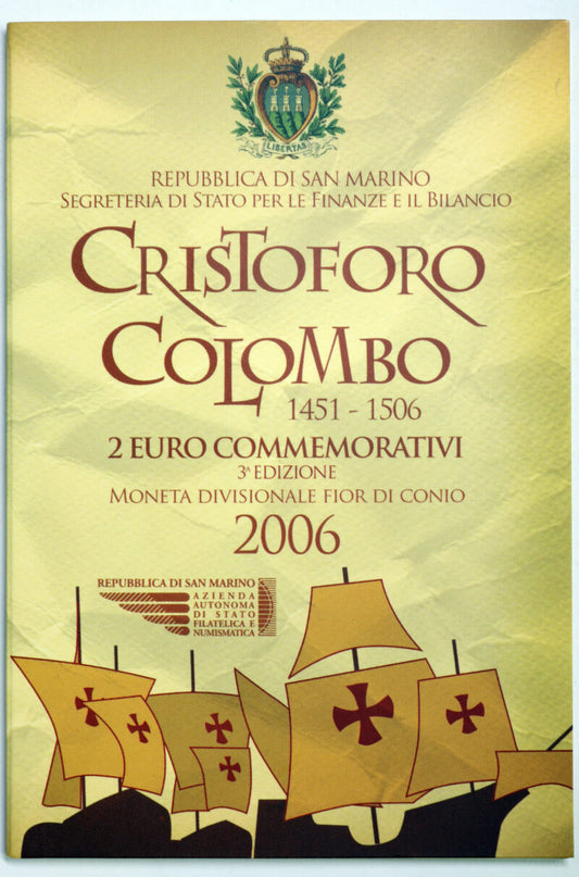 San Marino 2006: 2 Euro Fdc 500° anniversario della morte di Cristoforo Colombo