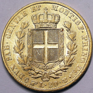 * REGNO DI SARDEGNA Carlo Alberto 20 Lire 1840 Torino Au BB- Raro #PV732