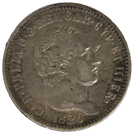 REGNO DI SARDEGNA Carlo Felice 1 Lira 1826 Torino BB #PV110