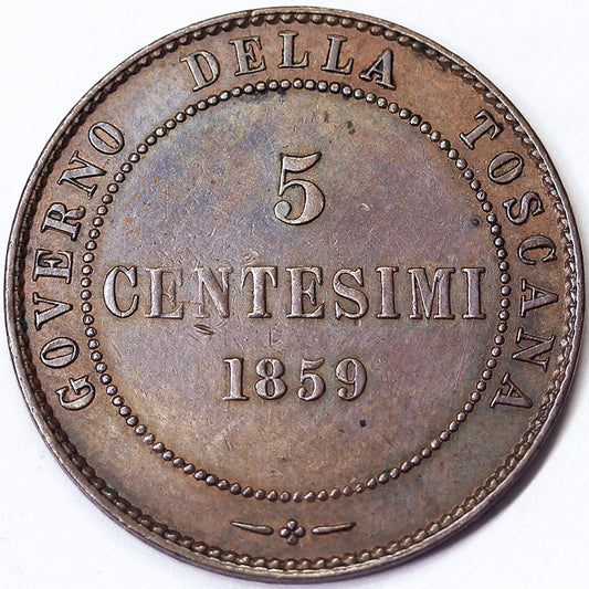 VITTORIO EMANUELE II Re Eletto 5 Centesimi 1859 zecca Birmingham Spl #P566