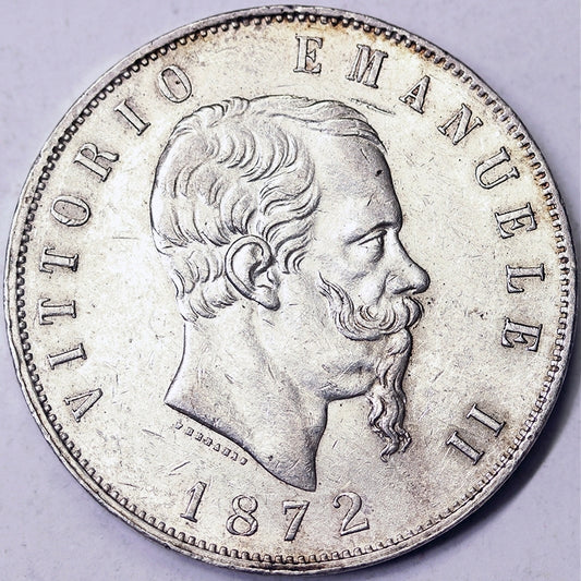 VITTORIO EMANUELE II 5 Lire 1872 MILANO Spl+ #PV429