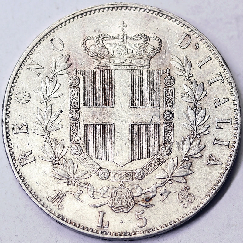 VITTORIO EMANUELE II 5 Lire 1872 MILANO Spl+ #PV429