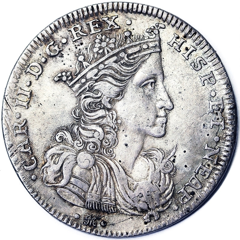 NAPOLI Carlo II 1667-1700 Mezzo Ducato/50 Grana 1693 Ag RARO Q.Spl #PV432