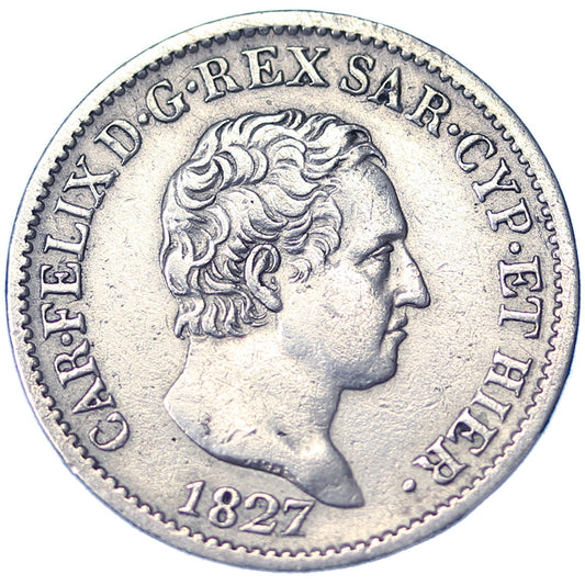 REGNO DI SARDEGNA 50 Centesimi 1827 Torino CARLO FELICE  BB+ Ag #PV102