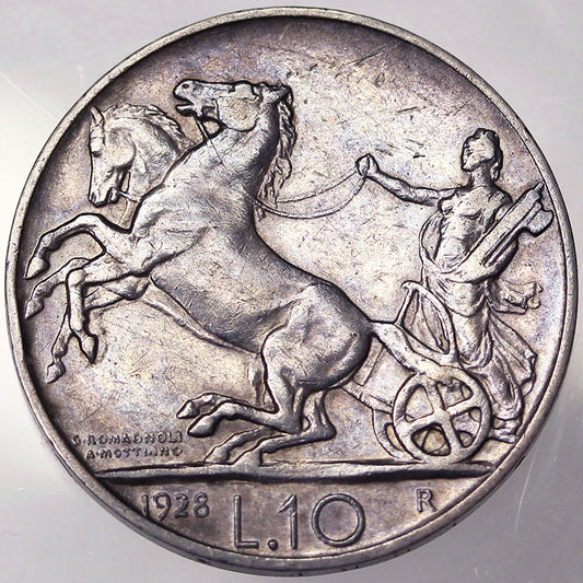 VITTORIO EMANUELE III 10 LIRE 1928  una rosetta BB+ #PV92