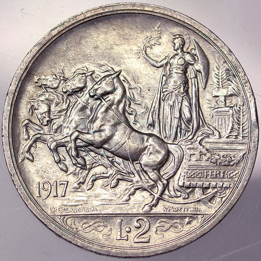 VITTORIO EMANUELE III 2 Lire 1917 BB/Spl RARA #PV105