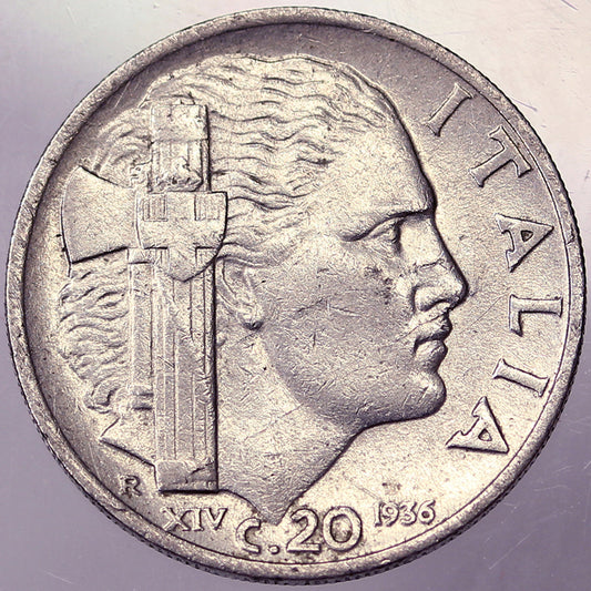 VITTORIO EMANUELE III 20 Centesimi 1936 R2 BB #PV117