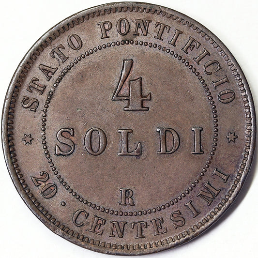 STATO PONTIFICIO Pio IX An. XXII 4 Soldi 1867 Spl #1047A