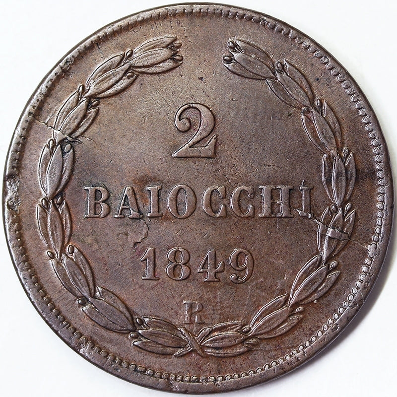 STATO PONTIFICIO 2 Baiocchi 1849 Roma PIO IX An. IV BB+ #4543