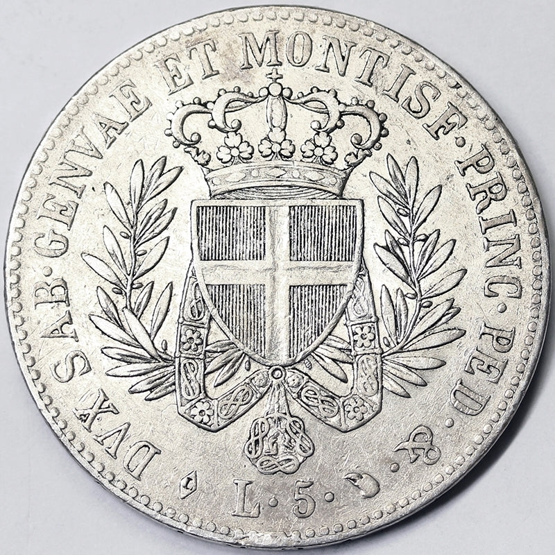 REGNO DI SARDEGNA Vittorio Emanuele I 5 LIRE 1821 Torino Ag BB+ Estremamente Raro #PV435